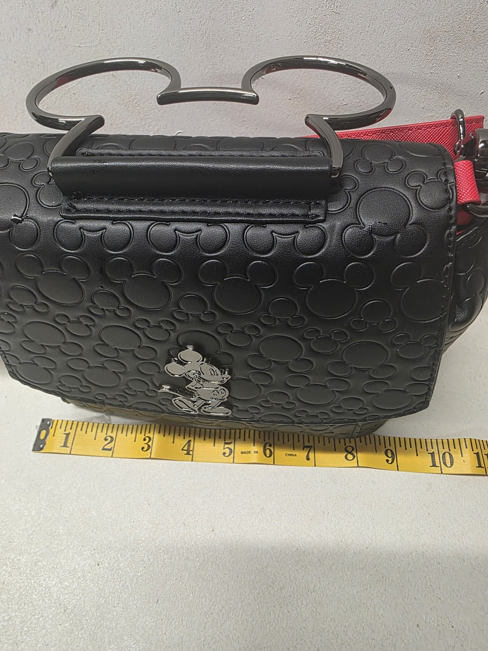 Loungefly Black Embossed Mickey Crossbody with Red Strap - Picture 8 of 9